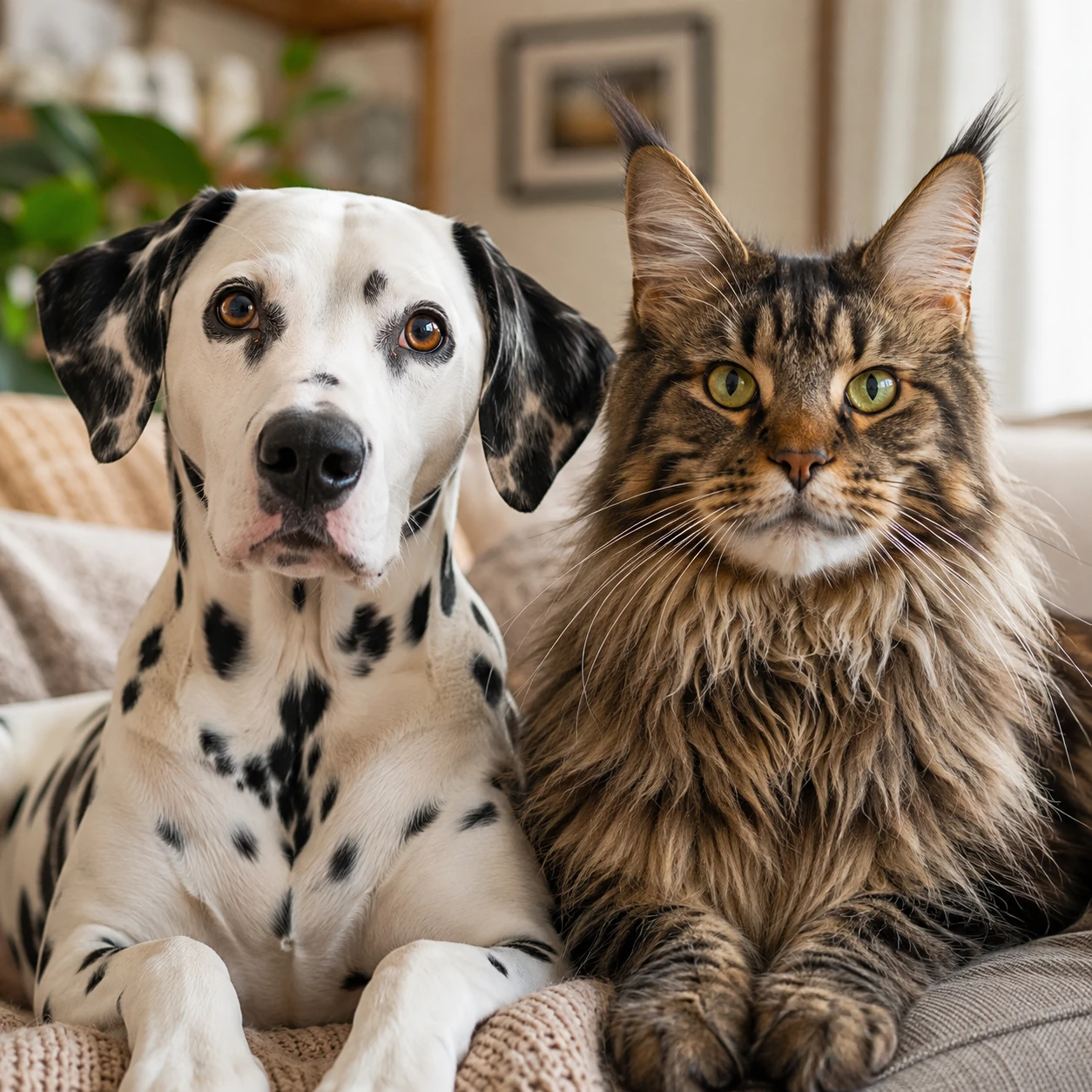 Hund und Katze schauen aufmerksam