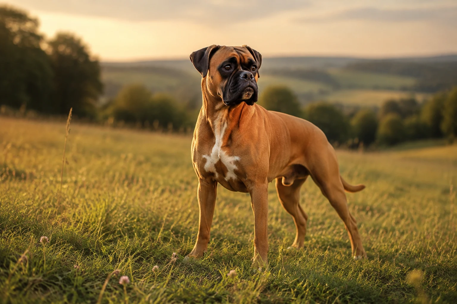 Boxer im Rasseportrait auf einer Wiese